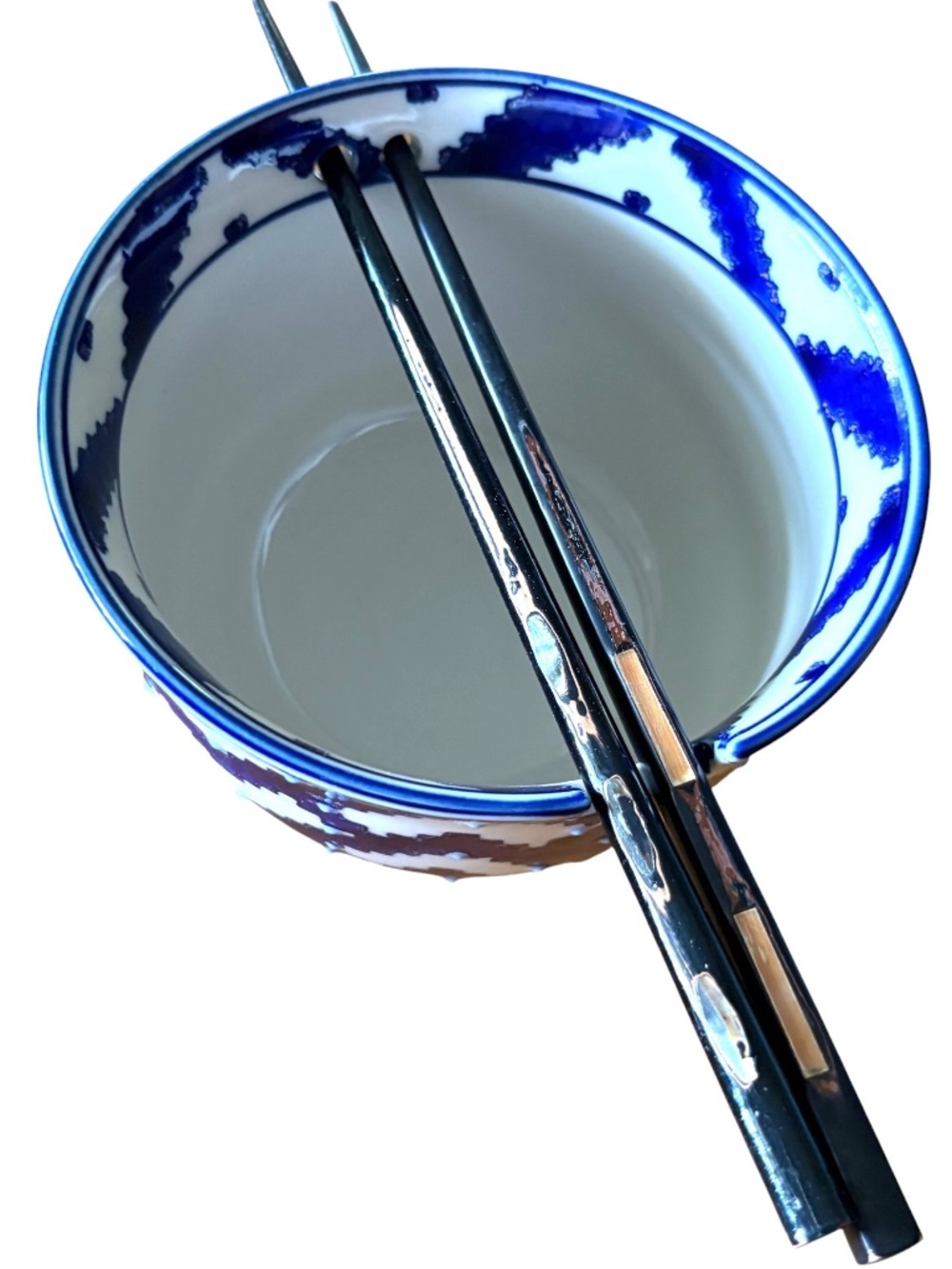bowl dish blue white ceramic Asian design chopsticks holder NWOT 3x4